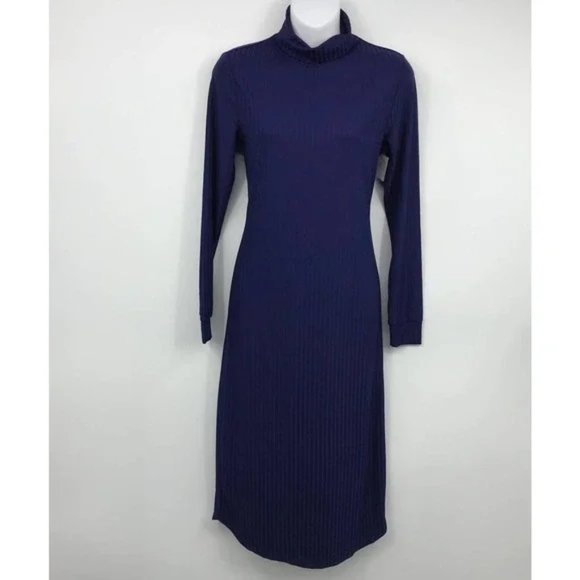 NWT NSR Women's Long Sleeve Ribbed Turtleneck Dress Blue Size M $90 X212 - Picture 1 of 2